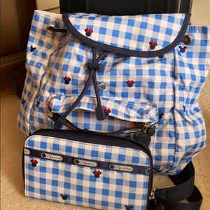 Mickey Minnie plaid LeSportSac backpack and wallet